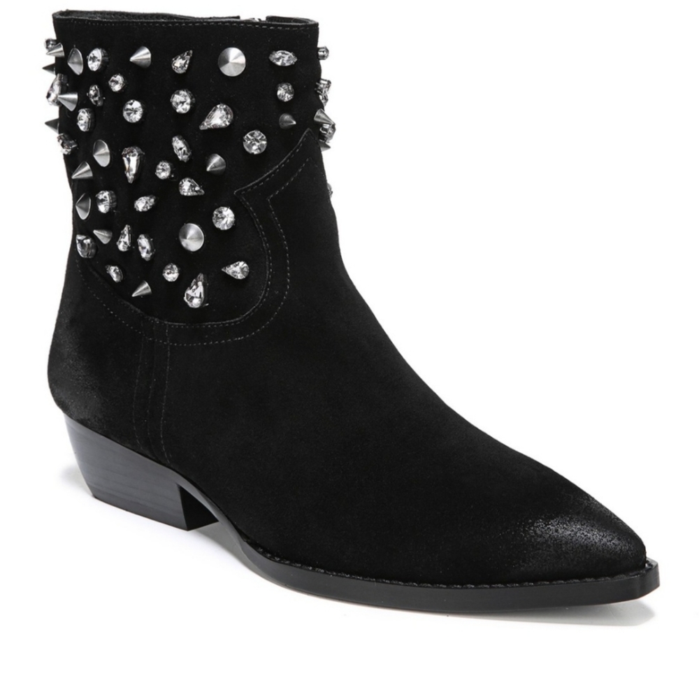Sam Edelman Avril Size 8 M Black Suede Boots Embellished Studs Spikes Goth Rock